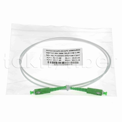 EN50575 CPR Certificato SC APC Fibra ottica Patchcord blindato Fibra ottica Patch Leads Simplex 3.0mm LSZH Giacca bianca