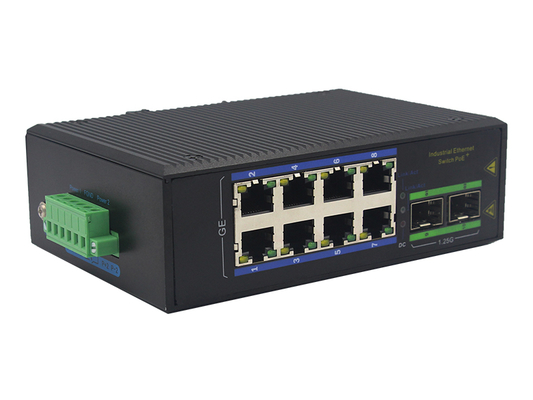Switch Gigabit POE Industriale a 8 porte con 2 slot SFP Montaggio su guida DIN