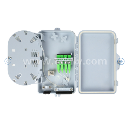 Box di terminazione in fibra ottica FTKS-1805-04A, 4 SC/APC SM SX Adapter, Pigtail installato, FTTH FTTx Splicing Distribution Splitting Storage Cable Management Enclosure Wall Mount