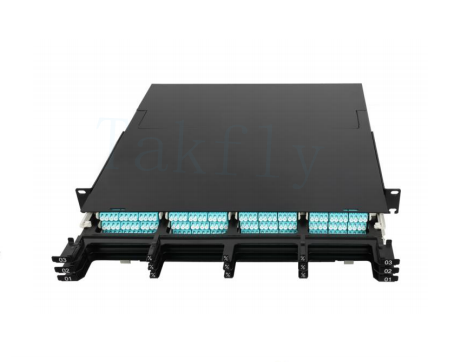 Pannello patch MPO ad alta densità 1U 144C – 12 cassette, conversione da MPO a LC, preterminato per SAN/LAN/data center