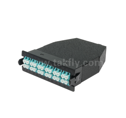 Modulo di cassetta MPO/MTP a LC pre-terminato 12 core o 24 core, pannello anteriore LC duplex, doppio adattatore posteriore MPO, plug-and-play per cablaggi di data center ad alta densità