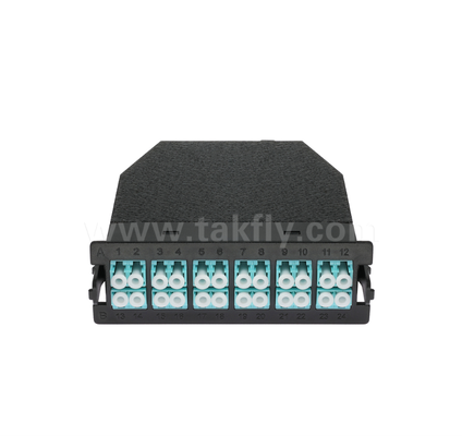 Modulo di cassetta MPO/MTP a LC pre-terminato 12 core o 24 core, pannello anteriore LC duplex, doppio adattatore posteriore MPO, plug-and-play per cablaggi di data center ad alta densità