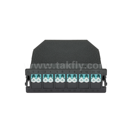 Modulo di cassetta MPO/MTP a LC pre-terminato 12 core o 24 core, pannello anteriore LC duplex, doppio adattatore posteriore MPO, plug-and-play per cablaggi di data center ad alta densità