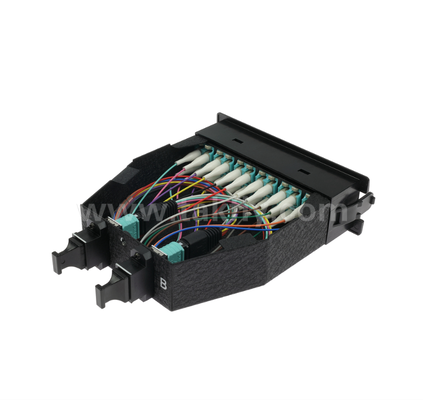 Modulo di cassetta MPO/MTP a LC pre-terminato 12 core o 24 core, pannello anteriore LC duplex, doppio adattatore posteriore MPO, plug-and-play per cablaggi di data center ad alta densità