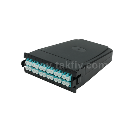 Modulo cassetta preterminato da MPO/MTP a LC – 12 o 24 core, pannello frontale duplex LC, adattatori posteriori MPO doppi, plug-and-play per cablaggio di data center ad alta densità