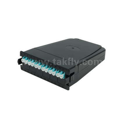 Modulo cassetta preterminato da MPO/MTP a LC – 12 o 24 core, pannello frontale duplex LC, adattatori posteriori MPO doppi, plug-and-play per cablaggio di data center ad alta densità