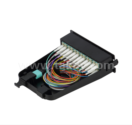 Modulo cassetta preterminato da MPO/MTP a LC – 12 o 24 core, pannello frontale duplex LC, adattatori posteriori MPO doppi, plug-and-play per cablaggio di data center ad alta densità