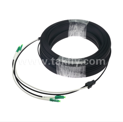 LC/APC Flat Drop Patch Cord - 2 Cor Duplex, pre-connettorizzato, anti-vibrazione, indoor-rated per una rapida distribuzione FTTH.