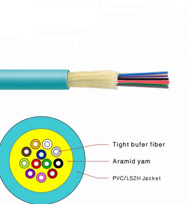 Cavo di distribuzione dell'interno della fibra del centro del cavo ottico 24 di OM3 Aqua Jacket Tight Buffer Fiber
