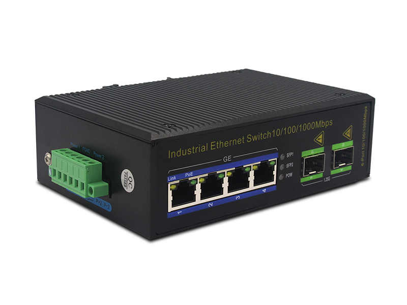 Switch Ethernet POE industriale 4 porte Gigabit 2 SFP DIN-Rail