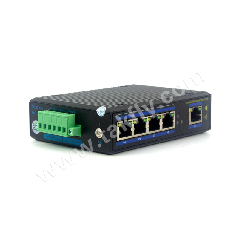 Switch PoE Industriale 5 porte Gigabit Montaggio su guida DIN IP40