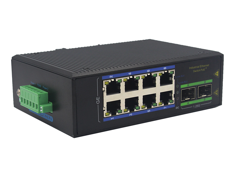 Switch Gigabit POE Industriale a 8 porte con 2 slot SFP Montaggio su guida DIN