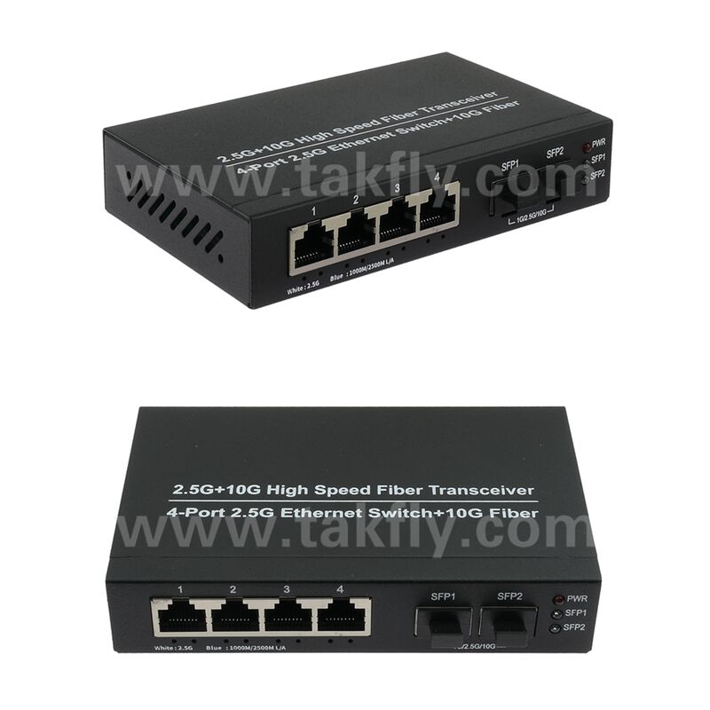 Switch Ethernet in fibra 2.5G a 2 porte e rame a 4 porte con uplink 10G e alloggiamento in metallo senza ventola per espansione di rete ad alta velocità