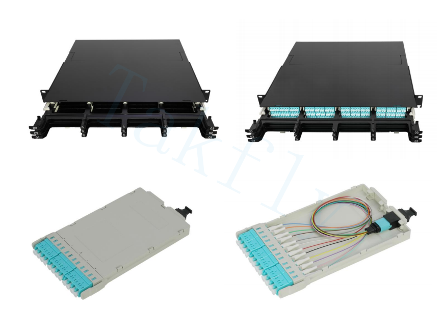 Pannello patch MPO ad alta densità 1U 144C – 12 cassette, conversione da MPO a LC, preterminato per SAN/LAN/data center