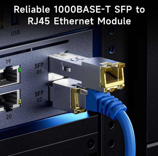 Modulo RJ45 Gigabit SFP 1000BASE-T Trasmettitore SFP in rame con 1,25 Gbps e bassa EMI