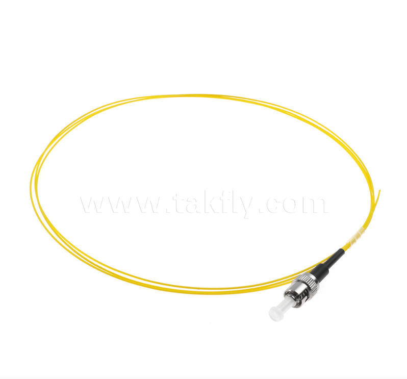 Pigtail in fibra ottica ST: un'estremità connettorizzata, l'altra fibra scoperta, per scatole di terminazione ottiche, giunzioni e collegamenti di apparecchiature