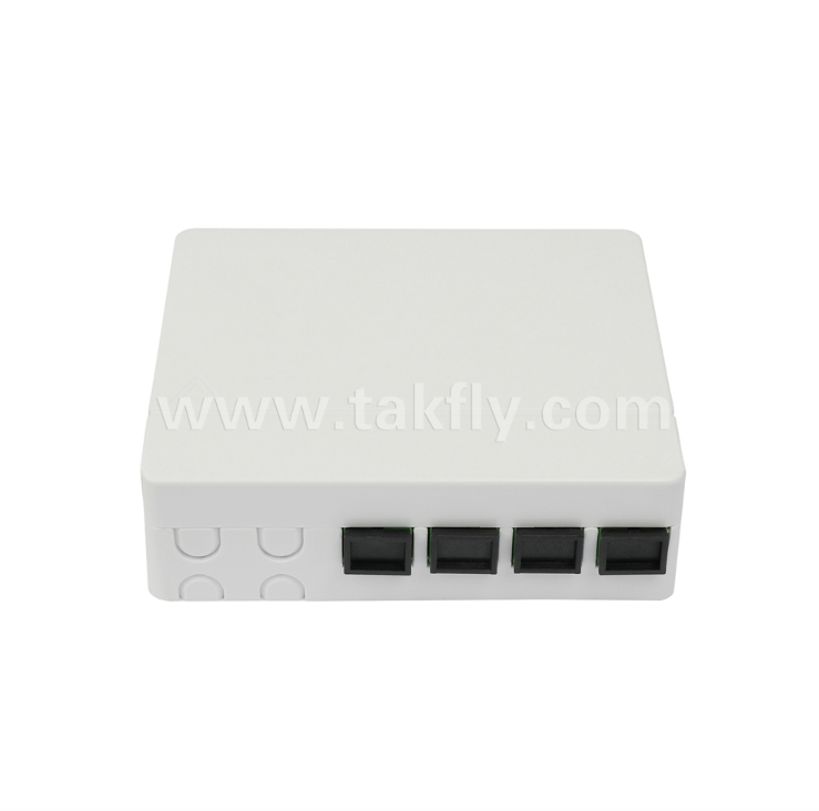 TKS-1806-04C-4 Port Fiber Termination Box - Surface Mount, SC/LC Compatibile, Modular Design per sottosistemi di area di lavoro.