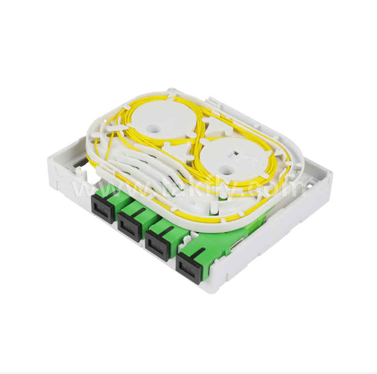 TKS-1806-04D FTTH Fiber Termination Box Desk/Wall Mount, 4-Port, Indoor, Supports Fusion Splicing & Cable Management