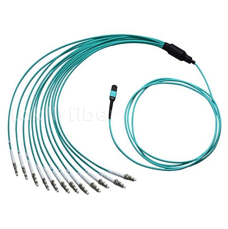 MPO LC Duplex Breakout Cable OM4 12 Fibre 50/125um Fiber Optic Patch Cable per data center ad alta densità